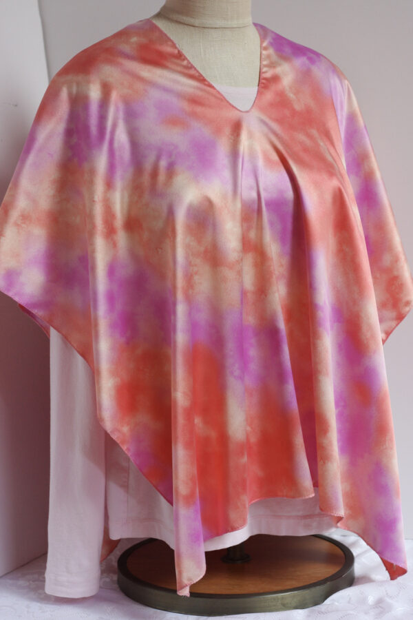 Pink and orange watercolor charmeuse poncho combo - Image 3