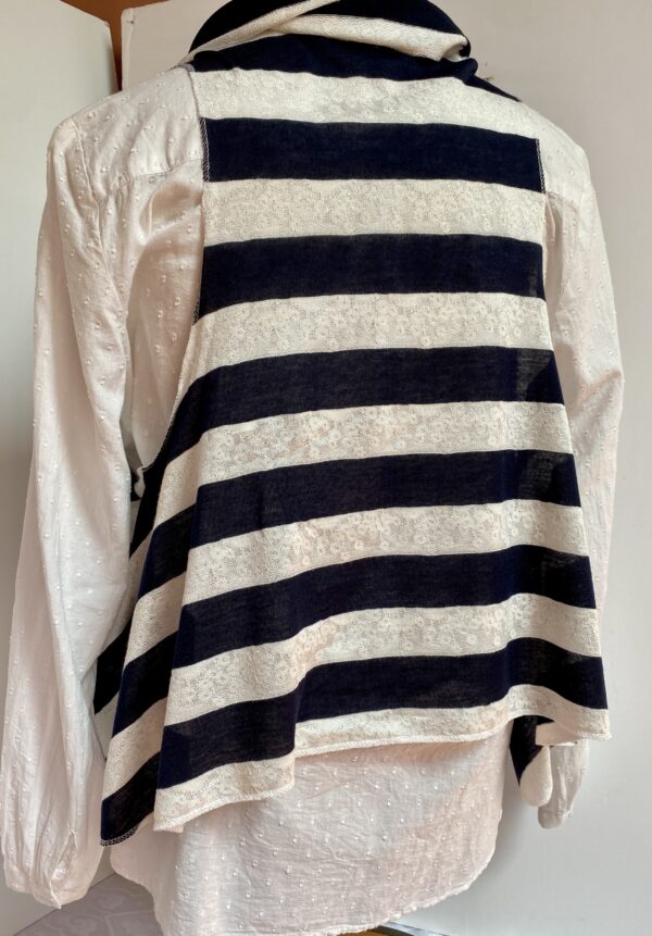 Navy and white striped vest worn five different ways - Image 6