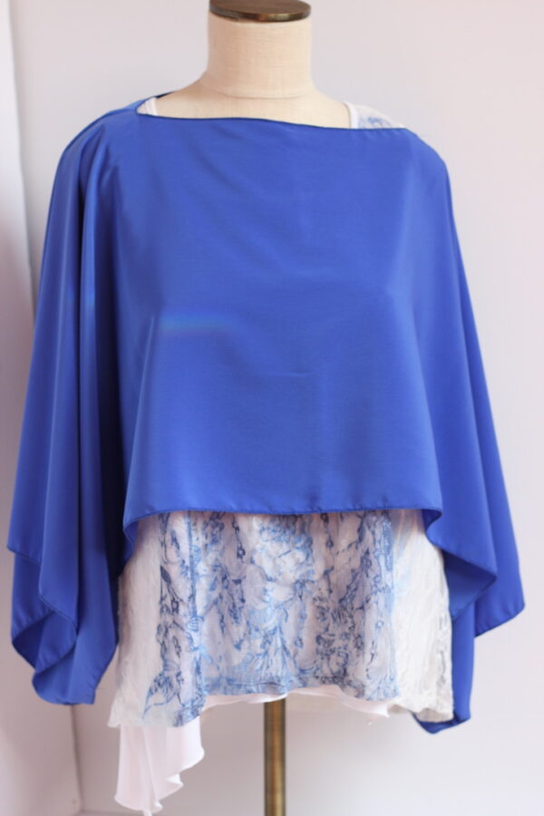 Royal blue chiffon convertible poncho - Image 2