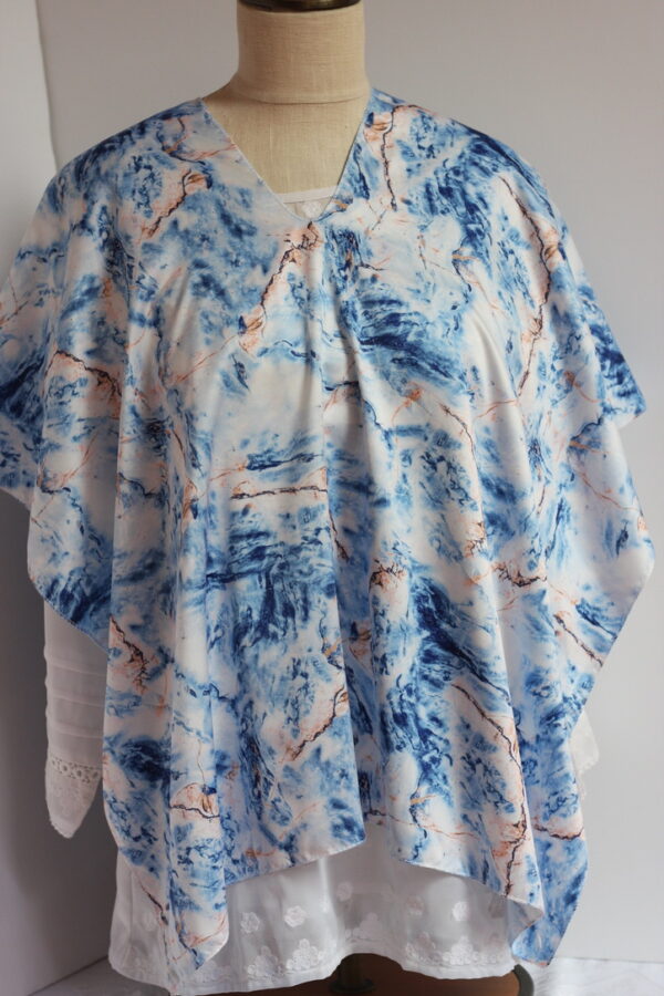 Blue on white marble print short poncho combo - Image 2