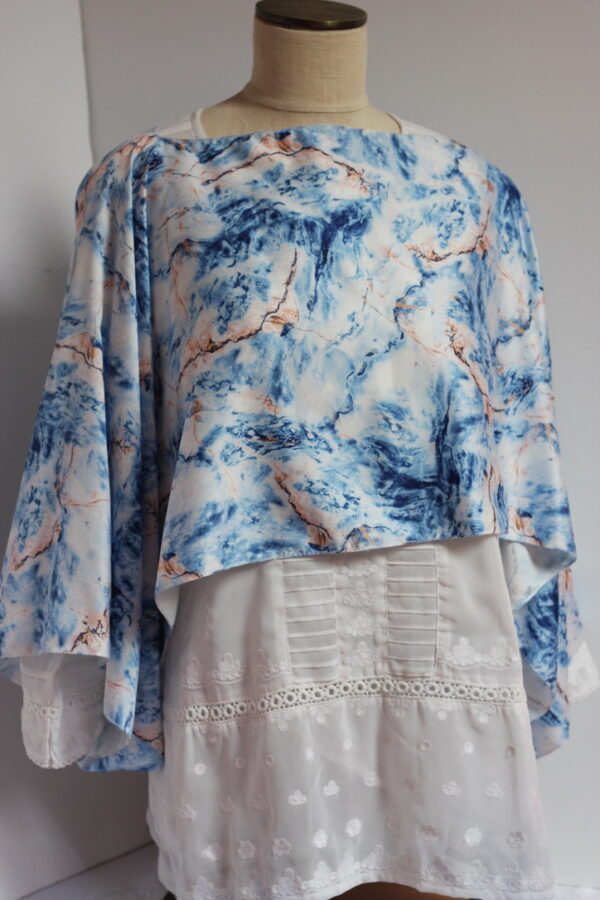 Blue on white marble print short poncho combo - Image 3