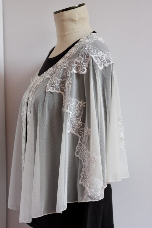 White Mesh Capelet with Lace Accents - Image 2
