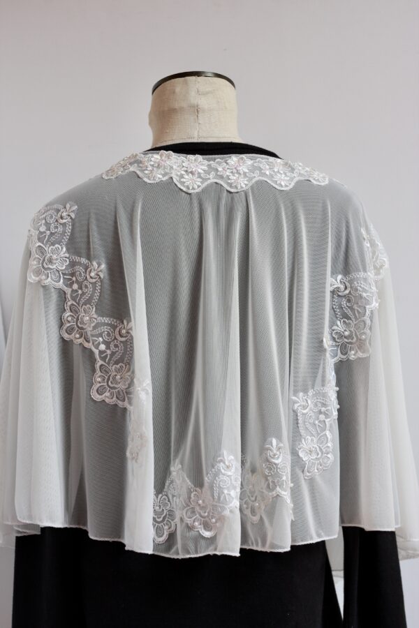 White Mesh Capelet with Lace Accents - Image 3