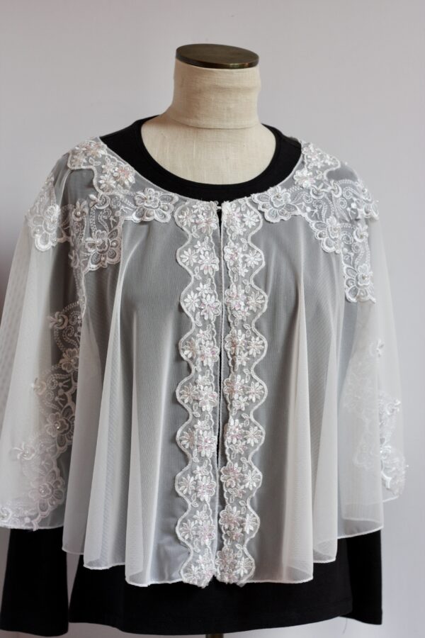 White Mesh Capelet with Lace Accents