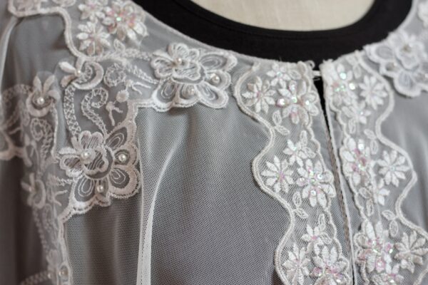 White Mesh Capelet with Lace Accents - Image 4