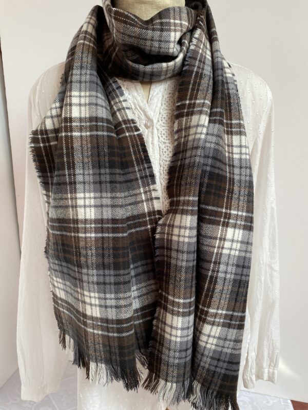 Scarf in brown, gray and white plaid - Image 3