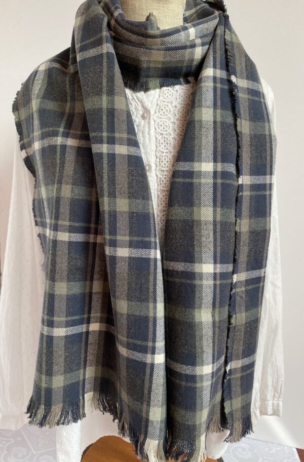 Steel blue, gray and white plaid scarf - Image 2
