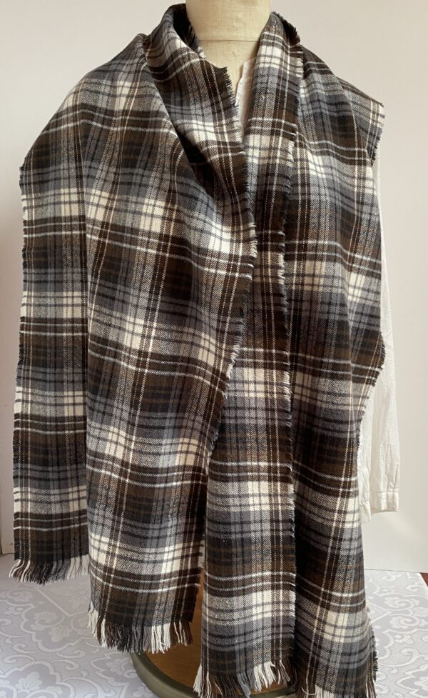 Scarf in brown, gray and white plaid - Image 2