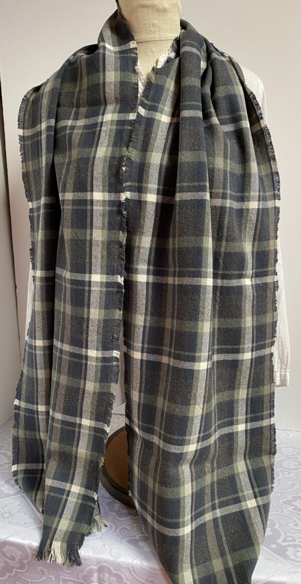 Steel blue, gray and white plaid scarf - Image 3