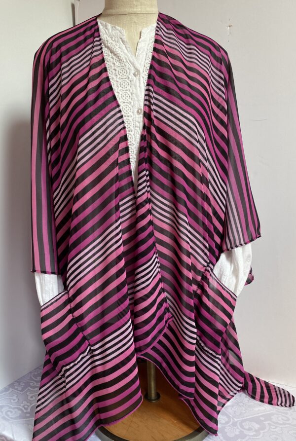 Magenta and black striped ruana poncho