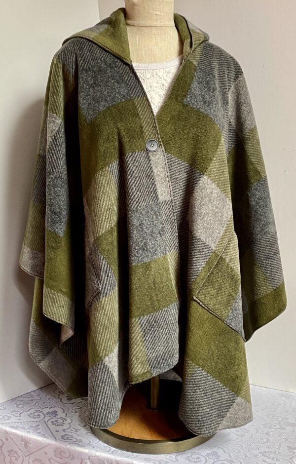 Calming green plaid fleece poncho