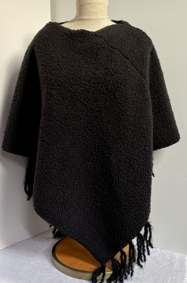 Black sherpa fleece poncho