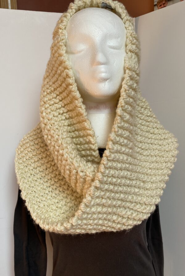 Cream hand knit shrug with gold thread - Image 3