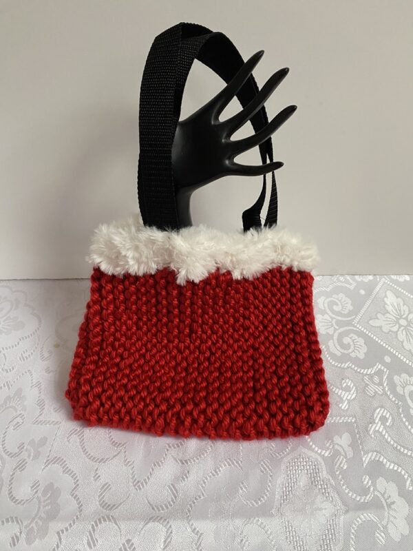 Hand knit red Christmas purse