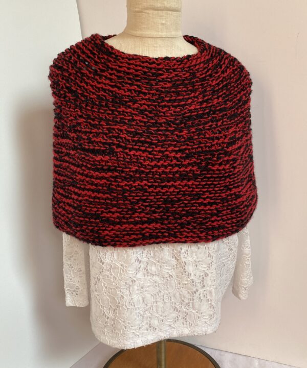 Red and black hand knit coverlet