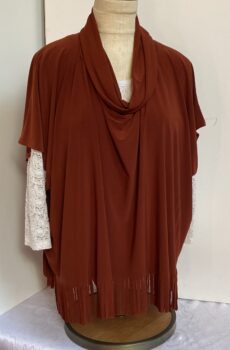 Rust pullover tunic with fringed bottom